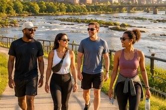 Friends enjoying a sunny afternoon in Manchester